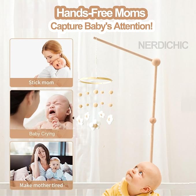 Baby Crib Mobile for Boys Girls, Boho Nursery Decor Mobile for Bassinet, Gender Neutral Mobile Crib Accessories for Infant Bedroom Hanging - Felt Daisy Flower Mobiles Newborn Gift