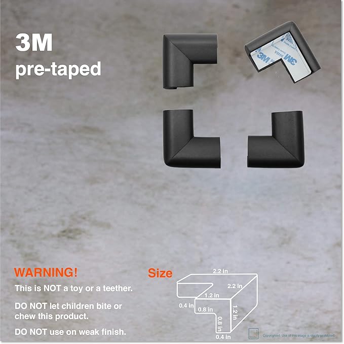 Roving Cove HeftyFit Corner Protector for Baby (4 Large Corners), Heavy-Duty Soft Rubber Foam Furniture Corner Bumper Guards, 3M Adhesive Pre-Taped, Onyx Black