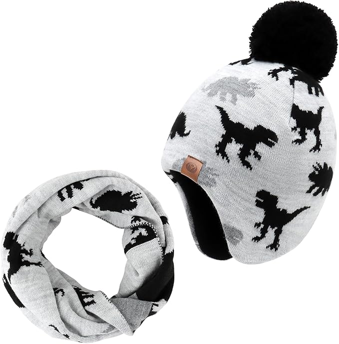 Duoyeree Kids Beanie Hat for Boys Girls Pom-pom Kint Hats Cozy Lining Winter Skull Cap