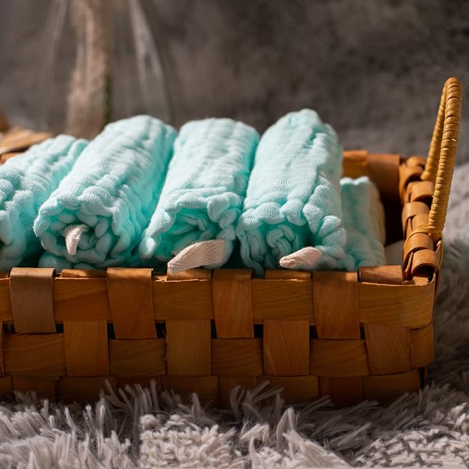 MUKIN Baby Washcloths - Natural Cotton Baby Wipes - Soft Newborn Face Towel for Sensitive Skin - 10 Pack 12x12 inches