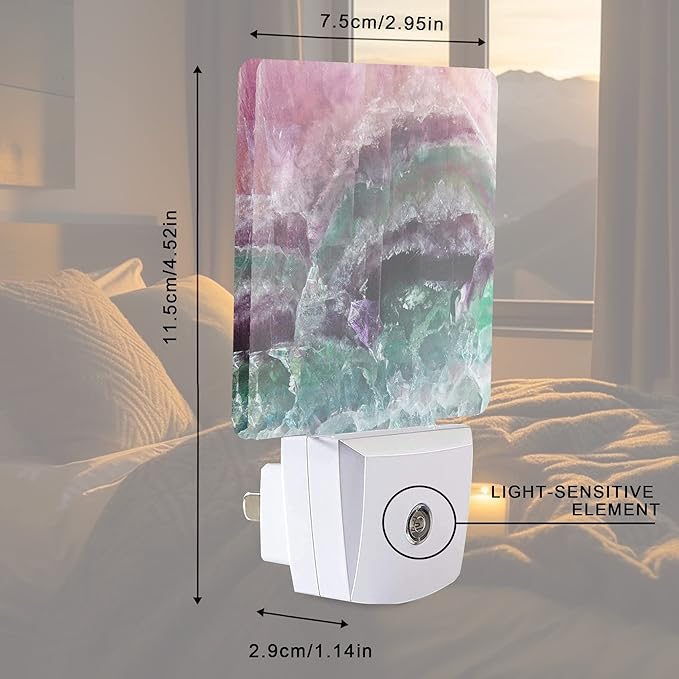 Color Pink Fluorite Crystal Stone Night Light Plug-in LED Nightlights Auto Sensor Night Lamp Dusk-to-Dawn Lamp Home Decor for Nursery Children Girls Boys