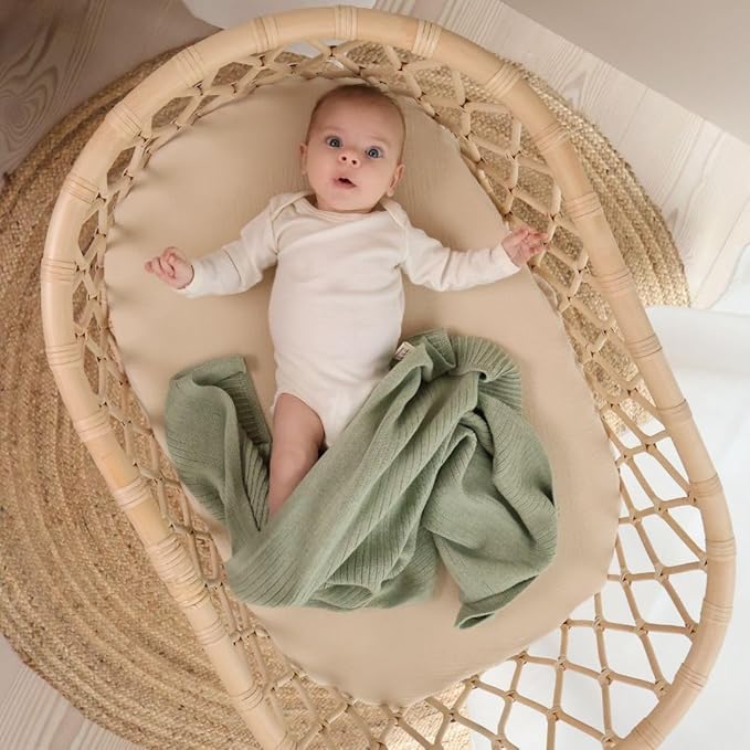 Knitted Organic Cotton Baby Blanket- Swaddle Blanket, 30" x 40" Soft Receiving Blanket for Newborn (Fog/Roman Green)