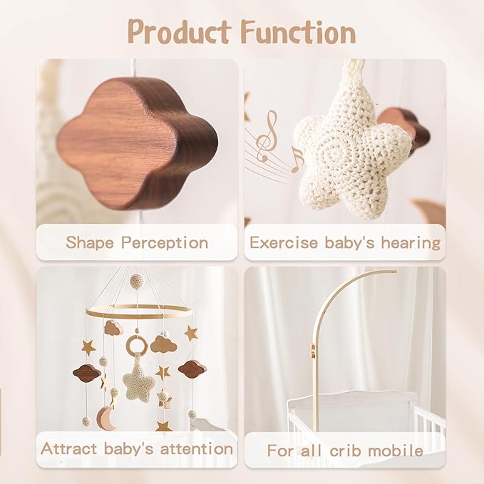let's make Baby Crib Mobile with Arm Boho Star Moon Nursery Mobile Set Wooden Baby Mobile Holder for Hanging Nursery Decor Ceiling Mobile