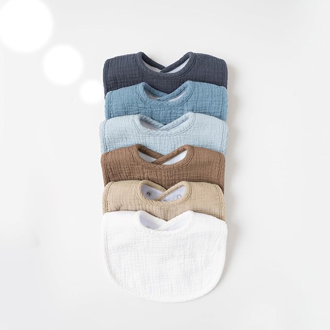 Konssy 6-Pack Muslin Baby Bibs for Boys & Girls, Soft Cotton Absorbent Bandana Drool Bibs for Drooling & Teething