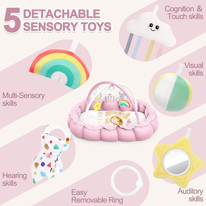 OCATO Baby Play Mat Gym: Baby Gril Gifts Tummy Time Mat Baby Play Gym Thick Large Baby Activity Center from Newborn to Toddler Skills Development Baby Essentials Baby Shower Gifts Ball Pit Cat Dog Bed