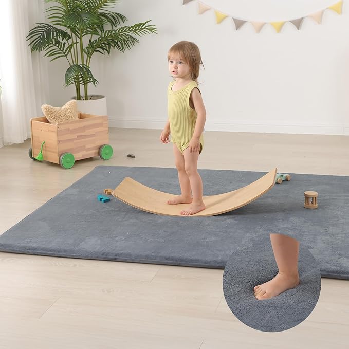 Baby Play Mat for Floor,Extra Large 79"×118" Tummy Time Mat,Thicker Memory Foam Mats for Toddler,Infant,Kids,Water Repellent Ultra Soft Coral Velvet,Non-Slip Backing Safe for Crawling(Dark Grey)