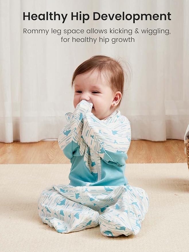 GROWNSY Transitional Swaddle Sleep Sack 3-6 Months, Starfish Design Baby Swaddle Sack, Dual-Zipper for Easy Diaper Changes, Proper Hip Development & Openable Foot Button, 12-20lbs, Whales and The Sea