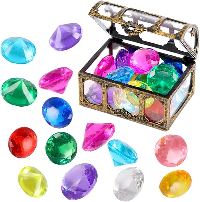 Diving gem Pool Toys Sand Toys,14 Color Diamond Treasure Chest Summer Swimming gems Pirate Diving Toy Set Underwater Swimming toyChildren's Game Gifts for Boys and Girls