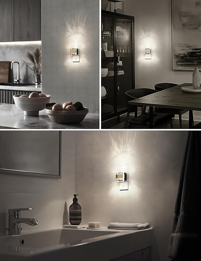 L LOHAS LED Night Light [2Pack], Night Lights Plug Into Wall, Decorative Night Lights with Dusk-to-Dawn Sensor, 0-100LM Dimmable Acrylic Nightlight, 5000K Aesthetic nightlight for Bathroom, Home Decor