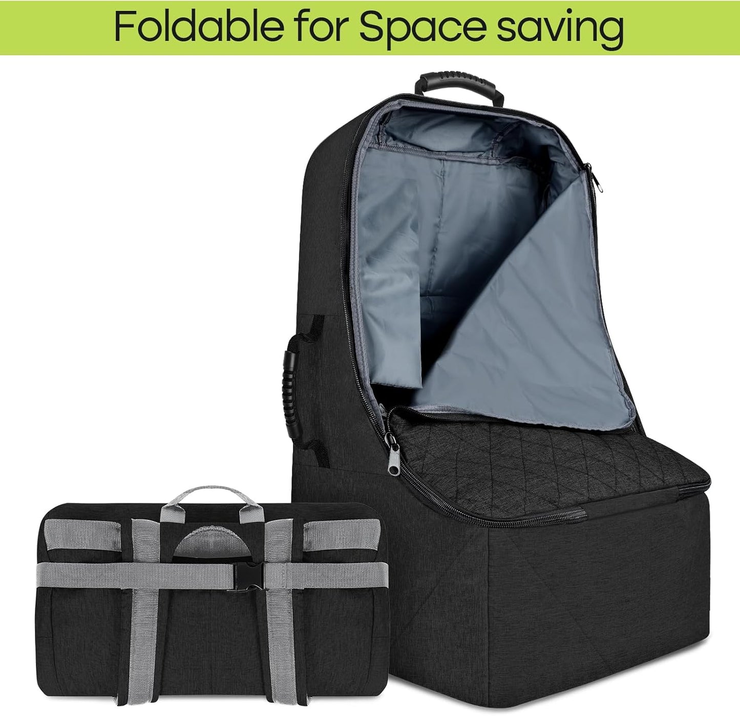 Padded Car Seat Travel Bag for Airplane, Heavy Duty Backpack for Air Travel, Water-Resistant Carrier with Shoulder Strap, Fits Most Car Seats (Black)