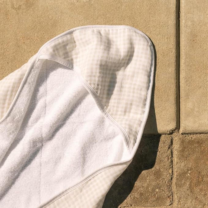 Little Unicorn Premium Infant Hooded Bath Towel| Soft & Absorbent Cotton & Terry Fabric for Newborns (Tan Gingham)
