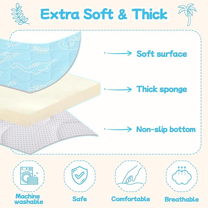 Baby Play Mat for Floor,Soft 50x50 Playpen Mat,Thick Foam Cushioned Playmat for Tummy Time,Safe Non-Slip Backing for Crawling for Kids Toddlers Infants,Graffiti Dinosaurs