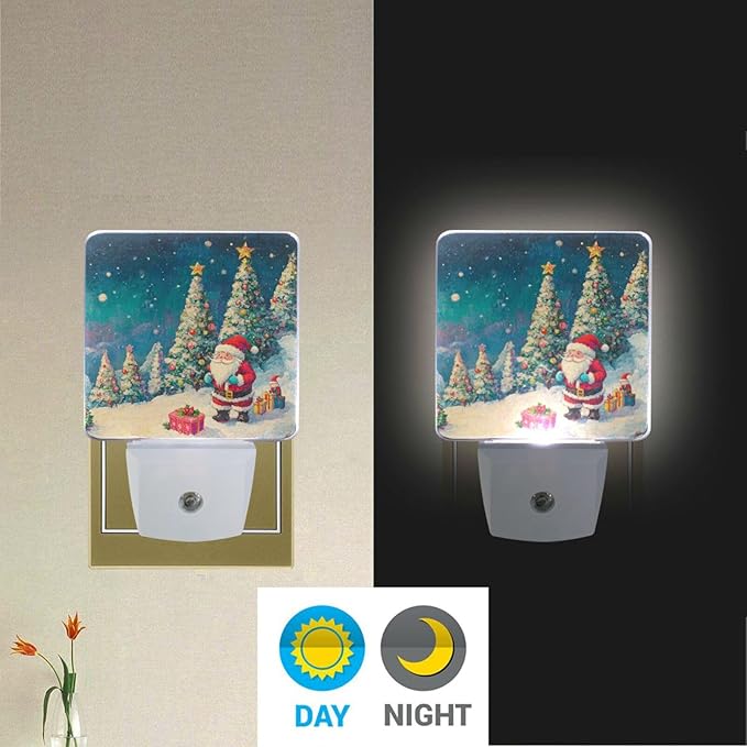 Aslsiy Night Light for Kids Christmas Night Fairy Santa Trees Plug in Wall Lamp LED Dusk to Dawn Sensor Energy Saving Nightlight for Boys Girls Men Women