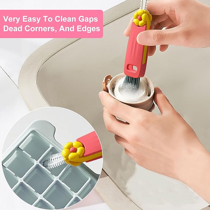 3 in 1 Water Bottle Cleaning Brush - Cup Lid Brush, Multifunctional Portable Gap Crevice Cleaning Brush for Bottle Tight Spaces Cup and Sealed Food Storage containers with lids