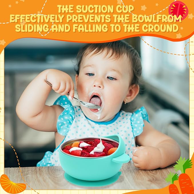 Nuogo 6 Pcs Stainless Steel Baby Bowls with Removable Silicone Shell 304 Toddler Bowls Kids Anti Scald Snack Container for Food Feeding, Dishwasher Safe(Cute Color,Suction-d)