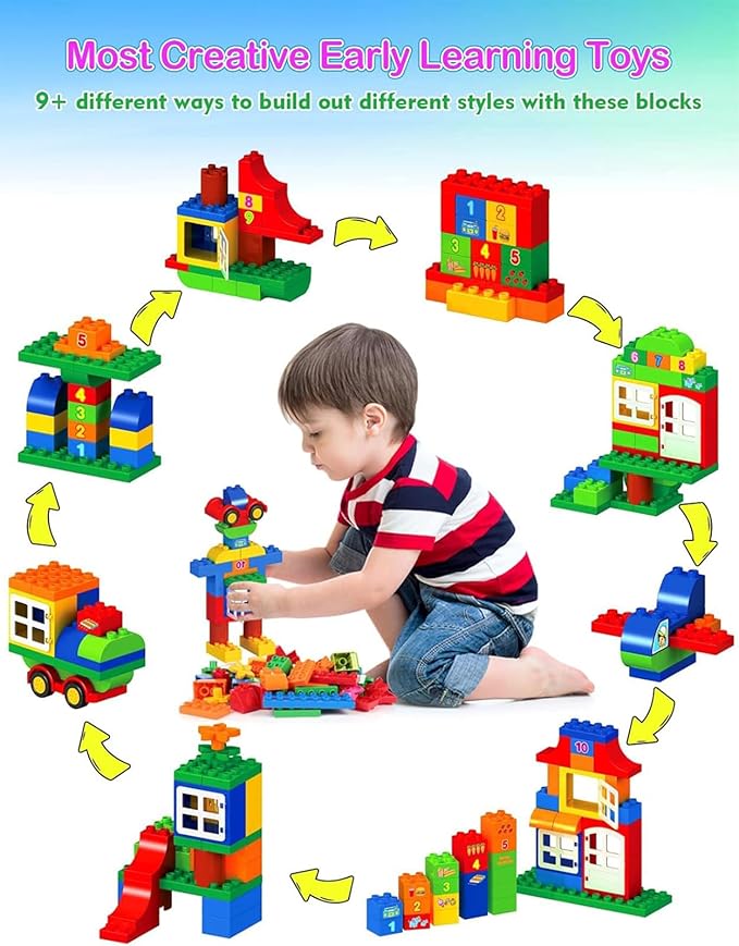 EP EXERCISE N PLAY Large Building Blocks Set Classic Big Size Bricks STEM Educational Toys for Toddlers 1-3 Years Compatible with Major Blocks, Ideal Gift for Pre-School Boy Girl Ages 3+