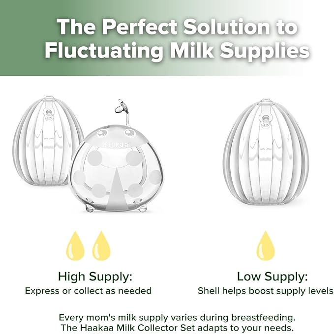 haakaa Milk Collector Set - 75ml Shell Pump, 75ml Milk Collector & 750ml Steriliser Bag - Hands-Free Wearable Breast Pump, Passive Silicone Milk Catcher for Breastfeeding Mom