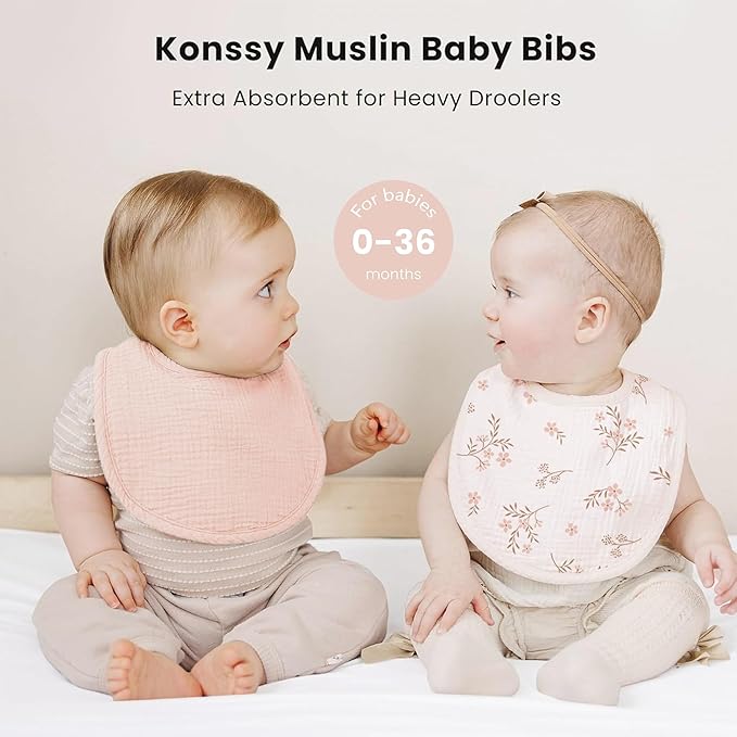 Konssy Muslin Baby Bibs 8 Pack Baby Bandana Drool Bibs Cotton for Unisex Boys and Girls, Soft Absorbent Set for Teething and Drooling