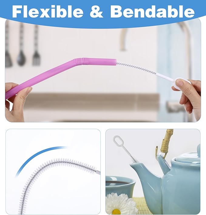 4Pcs Brush to Clean Straws, Drinking Straw Cleaning Brush, Flexible Tip Tools for Tumblers Water Bottles Sippy Cups (4 Sizes)