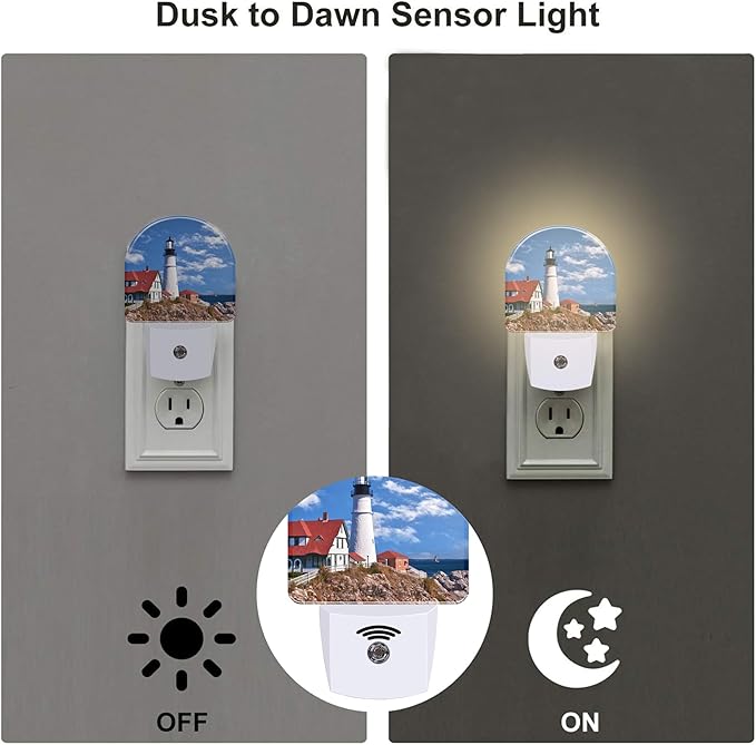 Beautiful White Lighthouse Night Light Plug into Wall, Ocean Seaside Lighthouse Dusk to Dawn Night Light Plug in,0.5w Energy Saving Sleep Friendly NightLight for Kids Boys Girls Home Decor