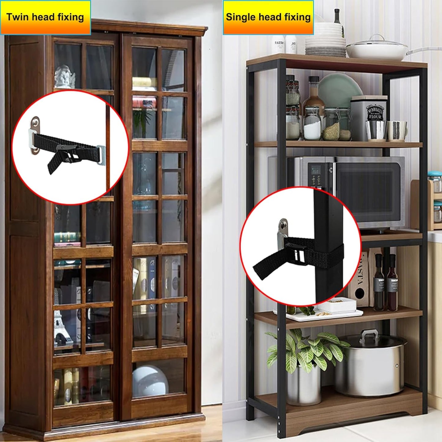 Anti Tip Furniture Anchors,(4 Sets) Adjustable Child Safety Anchors – Earthquake Proof & Baby Proofing Kit for Securing Dressers, TV Stands, Cabinets, Bookshelves.