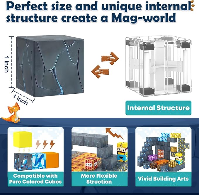 100PCS Magnetic Blocks-Build Mine Magnet World Jurassic Sword Dinosaur Toys Building Blocks for Boys Girls Ages 3-5 5-7, Classroom Must Haves Stem Education Sensory Kids Toys Christmas Birthday Gifts