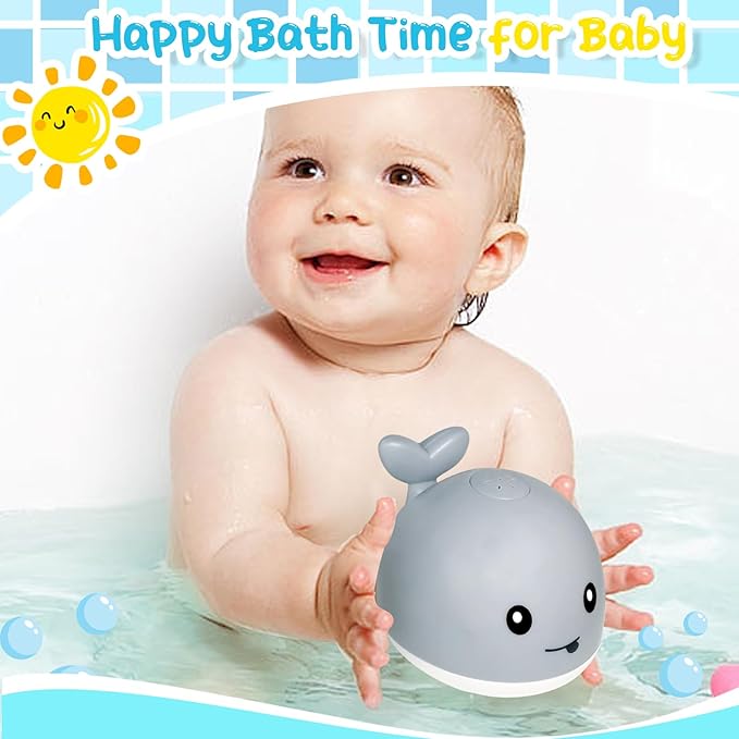 TFS TOP·FANS Baby Whale Bath Toy Infant: Light Up Fountain 6-12 Months Old Bathtub 18-24 Pool 3 4 5 7 8 9 10 15 Sprinkler Tub Water Toys Toddlers 1 Girl Boys Birthday Shower Gifts Newborn Essentials