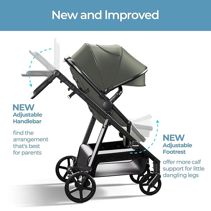 Mompush Baby Stroller, Convertible 2-in-1, Infant Car Seat Compatible, Includes Adapter - Sturdy Full-Size Infant Stroller for Family Adventures