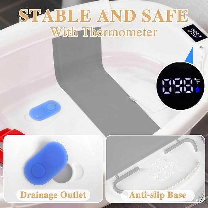 Baby Bathtub, Baby Bath Tub with Thermometer & Soft Cushion, Collapsible Infant Bathtub for Newborn to Toddler 0-36 Months, Quick Use & Portable for Travel(Grey)