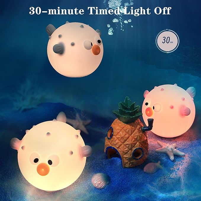Cute Anemonefish Night Light, LED Squishy Night Lamp, Dimmable Timer Nursery Nightlight for Kids, Rechargeable Touch Lamp, Dorm Decor, Kids Funny Gifts (Blue Fish)