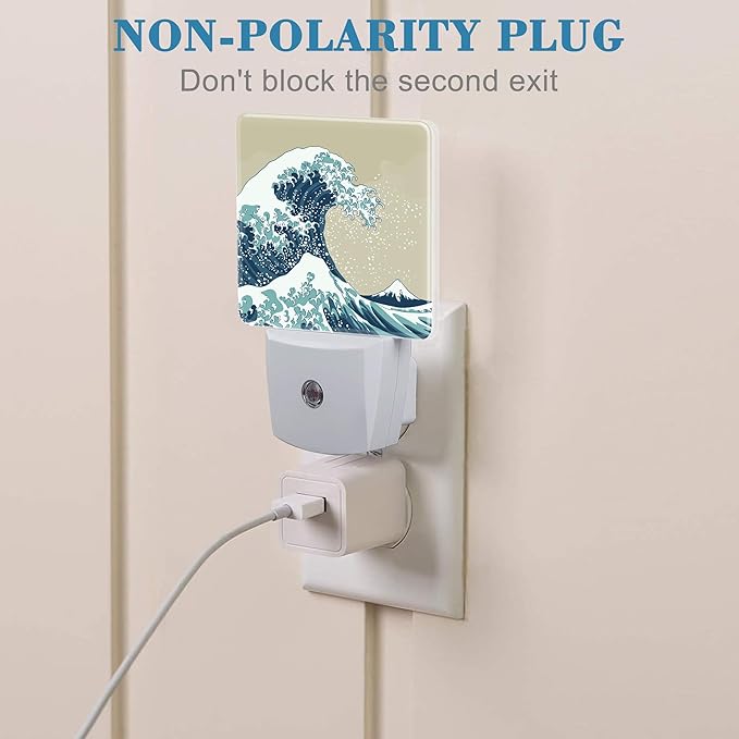 Plug in Night Lights Japanese Great Wave Nightlight Plug Into Wall Dusk to Dawn Sensor LED Night Light for Kid Girls Boys Women Men Room Decor, Hallway, Kitchen, Bathroom, Nursery, Stairs