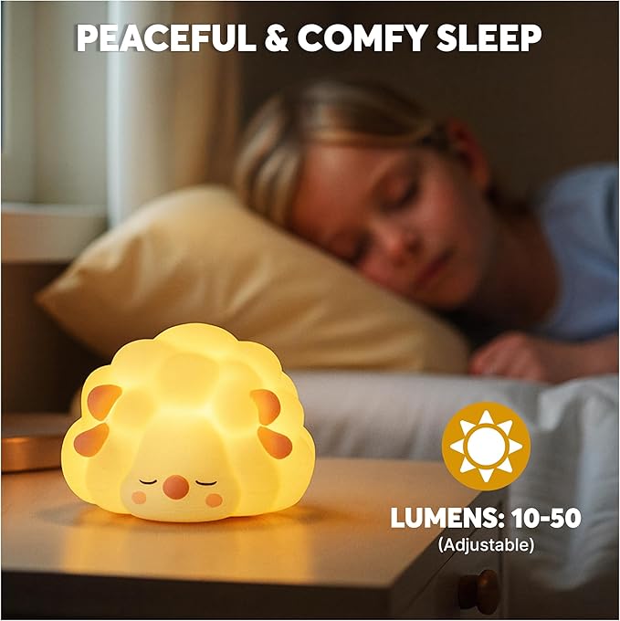 Rechargeable LED Night Light, Soft Silicone Touch Lamp with 3-Level Dimming, 30-Min Timer, Squishy BPA-Free Design, Perfect for Breastfeeding, Nursery, and Baby Room Decor (Sheep)