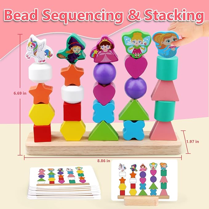 Montessori Toys for Boys Girls 2 3 4 Years Old -Princess Unicorn Fairy Mermaid Shapes Sorting & Stacking Vivid Colors, Early Learning Educational Toys for Halloween Thanks Giving