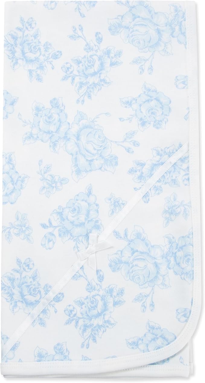 Little Me Blankets for Baby Girls' Swaddling Receiving Blanket, Blue Roses, 30 x 27 Inches