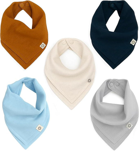 Kishu Baby Indi Organic Baby Bandana Bibs – Fairtrade 4-Way Reversible Drool Bibs for Boys & Girls – Unisex (Set of 5)