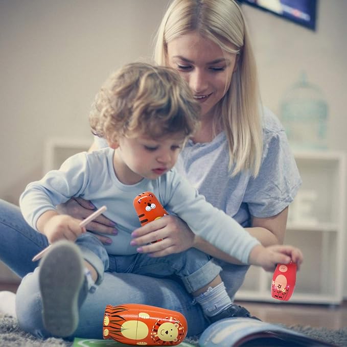 Tphon Russian Nesting Dolls Wooden Matryoshka Dolls for Kids Handmade Cute Cartoon Animals Pattern Nesting Doll Toy Stacking Doll Set of 5