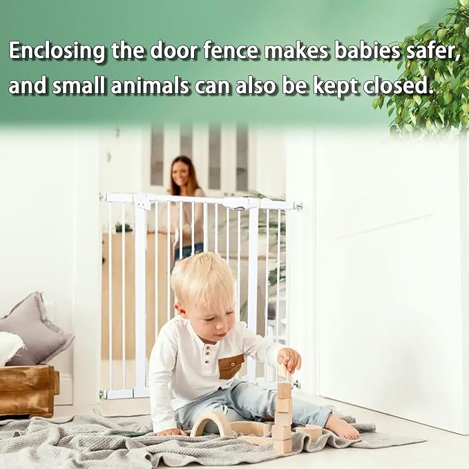Metal Baby Gate Dog Gate 85.6''-105.2'' Auto Close Extra Wide Pet Gate for Stairs Doorways Pressure Mounted Walk Thru Child Gate with Door NO Need Tools NO Drilling with Wall Cups