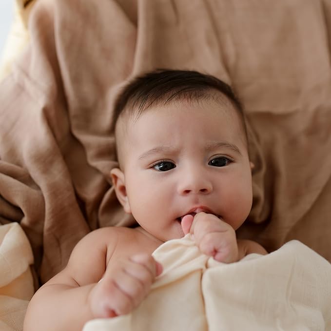 Muslin Swaddle Blankets for Newborns, Ivory White & Beige 2-Pack – Soft Viscose derived from Bamboo & Cotton Baby Blankets, 47x43, Breathable Receiving Blankets, Giftable Neutral Set