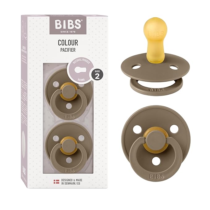 BIBS Pacifiers Colour Collection | Natural Rubber Baby Pacifier | Set of 2 BPA-Free Soothers | Made in Denmark | 6+ Months (Pack of 2) | Dark Oak