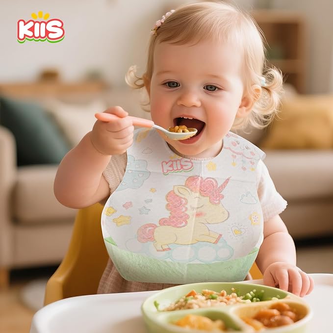 KIIS Disposable Baby Bibs for Baby Boys and Girls - Individually Packaged - Hygienic, Soft and Leakproof (20 PCS / 60 PCS)