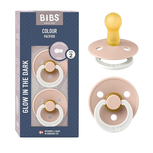 BIBS Pacifiers Colour Collection | Natural Rubber Baby Pacifier | Set of 2 BPA-Free Soothers | Made in Denmark | 6+ Months (Pack of 2) | Blush Night