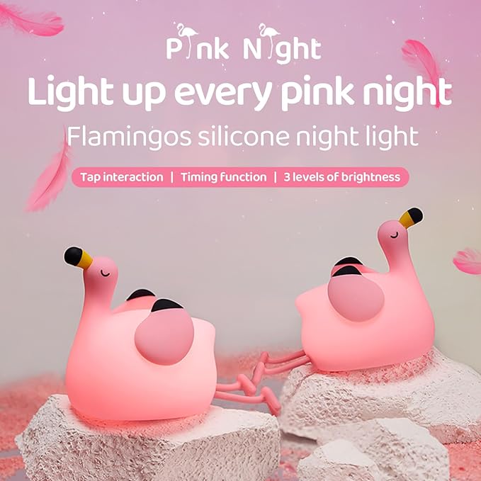 Night Light for Kids, Pink Flamingo Lamp Girls Trendy Gifts, Dimmable Silicone LED Funny Animal Baby Nursery Night Light, Rechargeable Bedside Nightlight Kawaii Pink Decor Toys for Home Bedroom Office