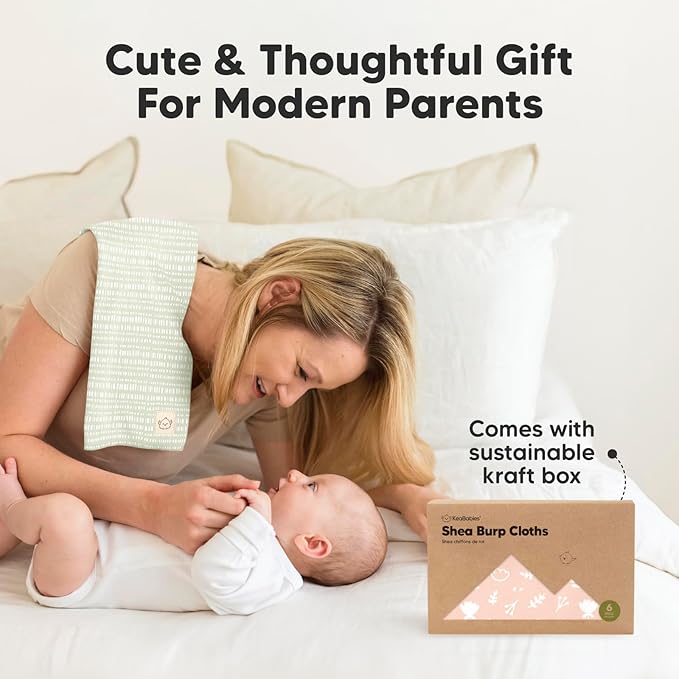 Organic Burp Cloths Baby Boy, Girl - 6-Pack Large Cotton Burping Cloths for Babies, Spit Up Rags, Super Absorbent, Ultra Soft Newborn Rag, Gender Neutral, Machine Washable, Durable (Fleur)