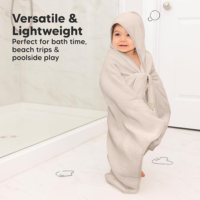 KeaBabies Muslin Hooded Baby Towels for Newborn Girls, Boys - 2-Pack, 30x30 Organic Cotton Baby Bath Towels Hooded, Soft Absorbent, Toddlers, Kids, Infant, Newborn Bath Essentials (Sage, Petite)