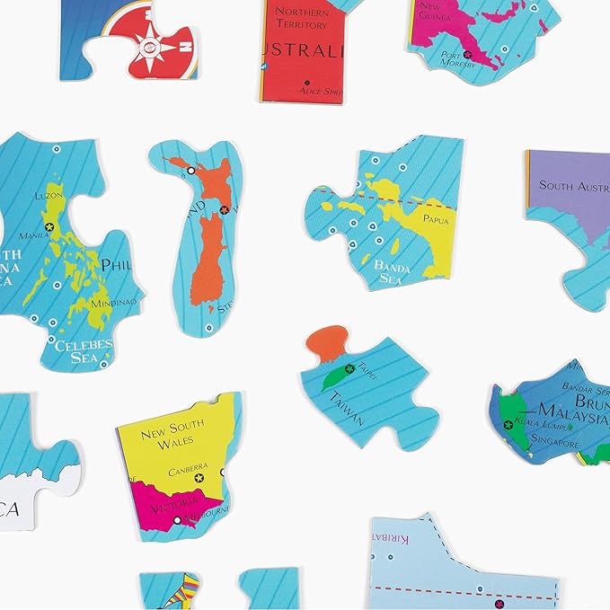 GeoToys GeoPuzzle, Australia & Oceania Shaped Jigsaw Puzzles, 70 Pc Geography Puzzle, Geography Game, Map Puzzle - Jigsaw Puzzles for Kids Ages 6-9 Years Old