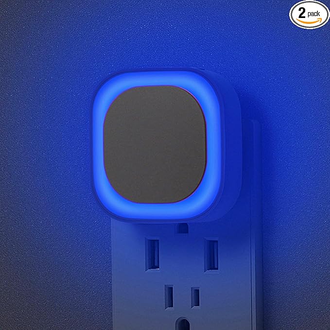 2 Pack Plug in Dimmable Night Light, Blue Nightlight, Auto Dusk to Dawn Sensor, LED Night Light, Soft Glow, Diffused Light for Bathroom, Hallway, Stairs, Kitchen, Bedroom