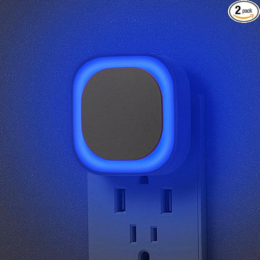 2 Pack Plug in Dimmable Night Light, Blue Nightlight, Auto Dusk to Dawn Sensor, LED Night Light, Soft Glow, Diffused Light for Bathroom, Hallway, Stairs, Kitchen, Bedroom