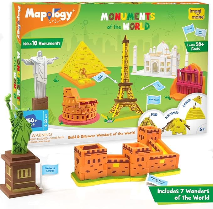 Imagimake Mapology Monuments of World | 3D Puzzles for Kids Ages 8-10 | Learning & Educational Toys for 5-7 | Puzzles for Ages 4-8 | Christmas Geography Gifts for Kids