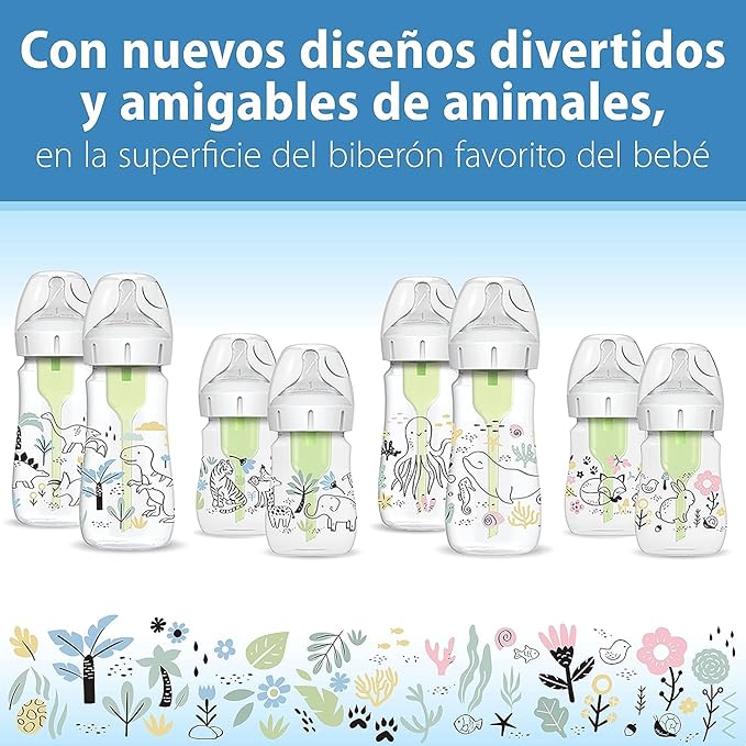 Dr. Brown’s Natural Flow® Anti-Colic Options+™ Wide-Neck Baby Bottle Designer Edition Bottles, Woodland Decos, 5 oz/150 mL, Level 1 Nipple, 2-Pack, 0m+