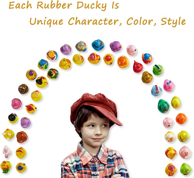 200 Pack Rubber Duck for Jeeps Ducking - 2" Bulk Floater Duck for Kids - Baby Bath Toy Assortment - Party Favors, Birthdays, Bath Time, and More (100 Varieties)